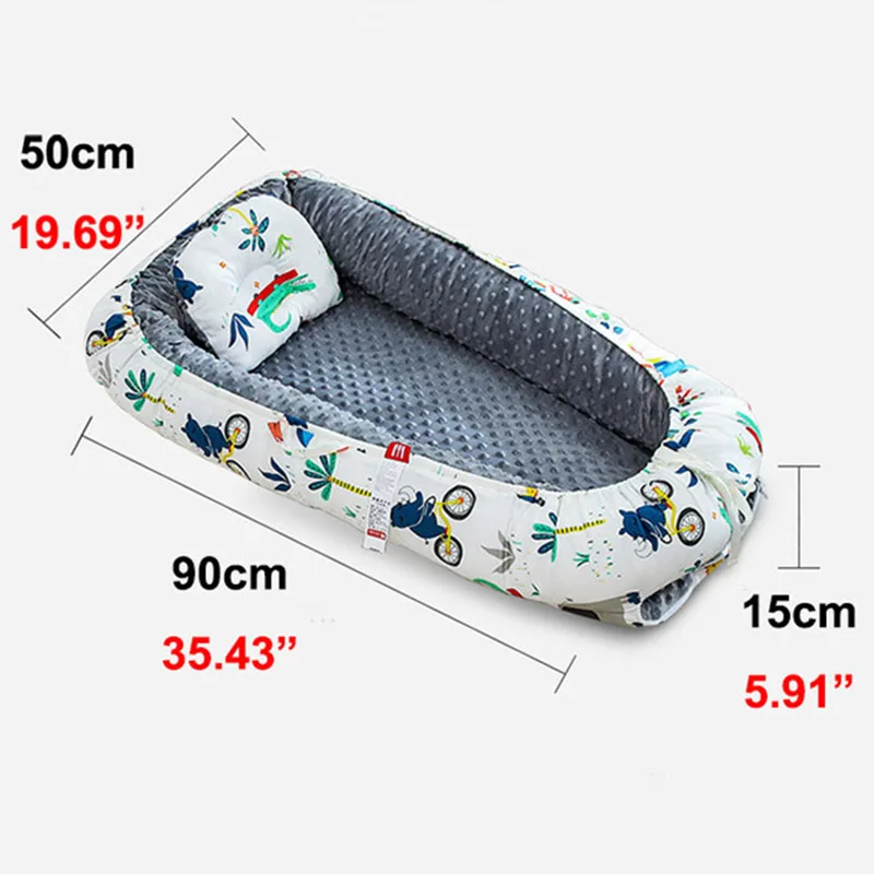 90x50cm Baby Nest Bed with Pillow Cushion Portable Crib Bed for Boy Girl Infant Cradle Newborn Lounger Baby Bassinet Bumper Bed