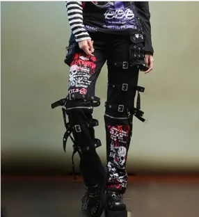 

Men's New Hip Hop Streetwear Letter Print Graffiti Skull Straight Trousers Leg Straps Pants Jogging Male Size 27-33