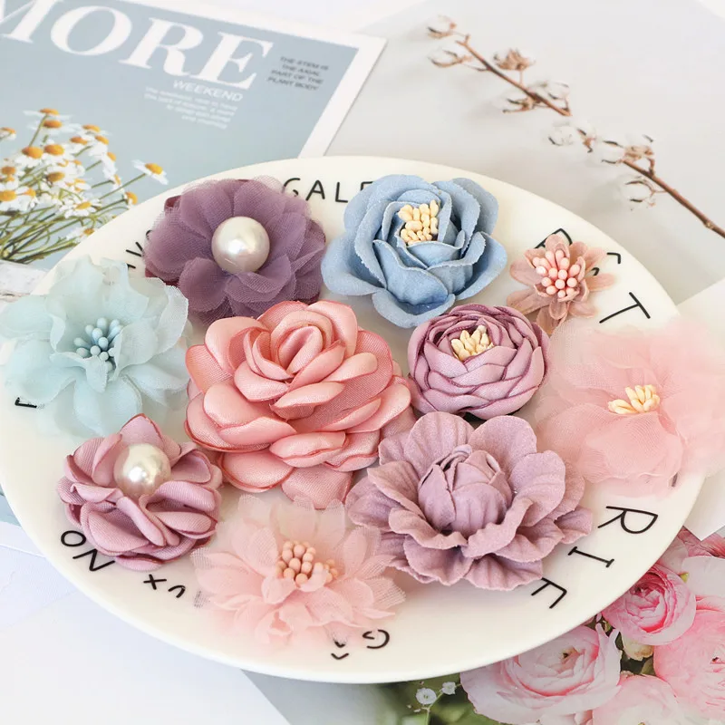 10 teile/satz mischen Stoff Blumen Simulation Blumen kopf Dekoration Blumen für DIY Zubehör – Detail 19