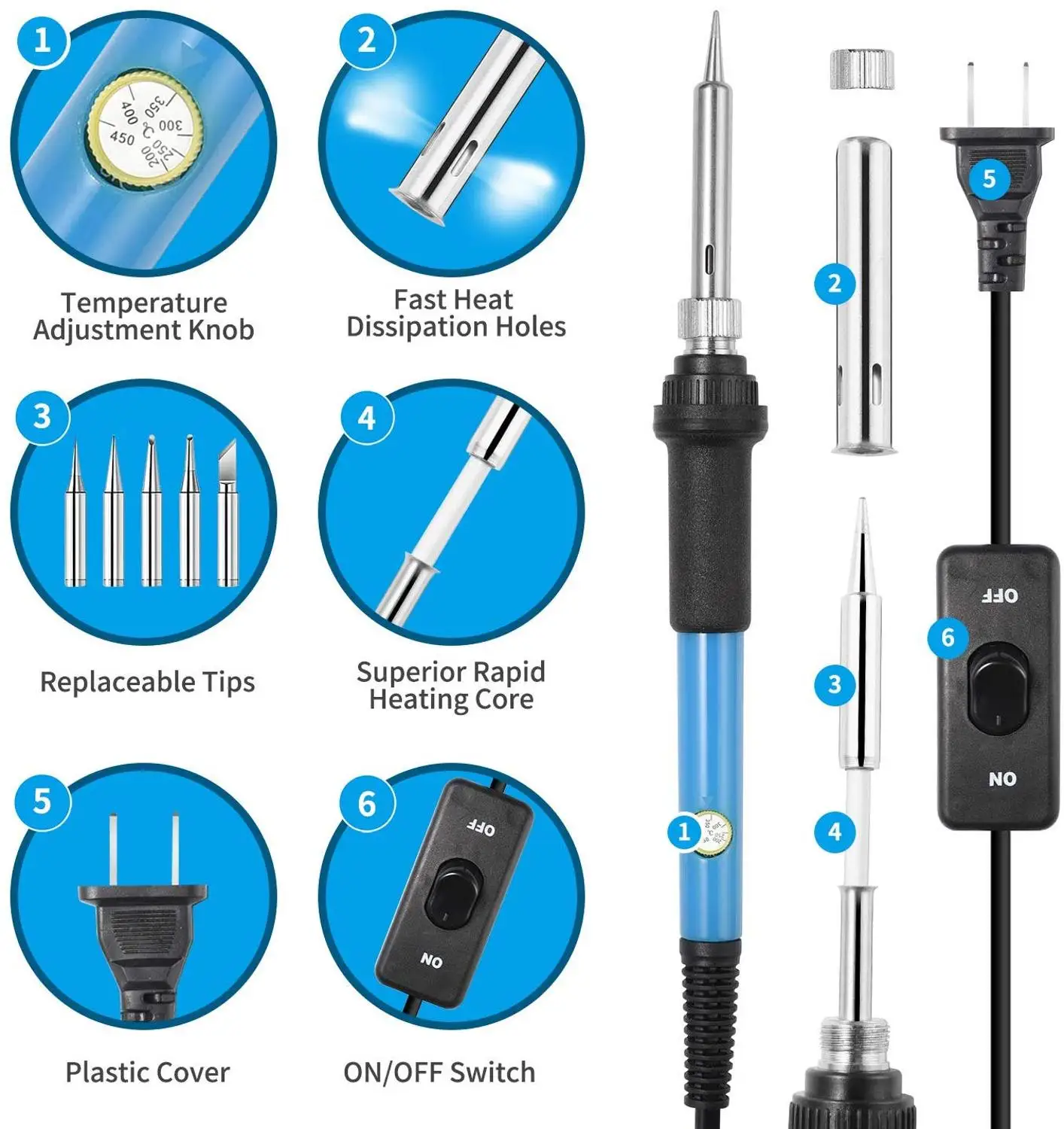 Soldering Iron Kit Adjustable Temperature 220v 60w Solder Welding Tools Ceramic Heater Soldering Tips Desoldering Pump