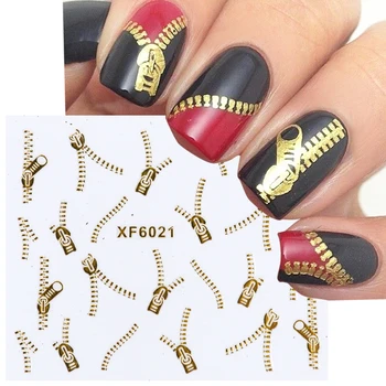 Autocollants pour Nail Art avec fermeture éclair dorée, Design Sexy en métal lourd, chaîne en argent, lettres gothiques, accessoires de manucure d'halloween, LEXF6021