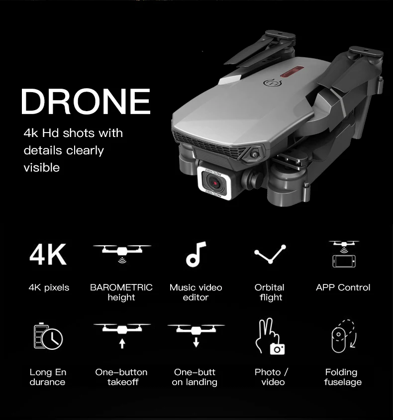 EBOYU S906 2.4Ghz 4K /1080P WiFi FPV RC Drone Dual Cameras Altitude Hold One-Key-Return Foldable RC Quadcopter Drone Toy RTF