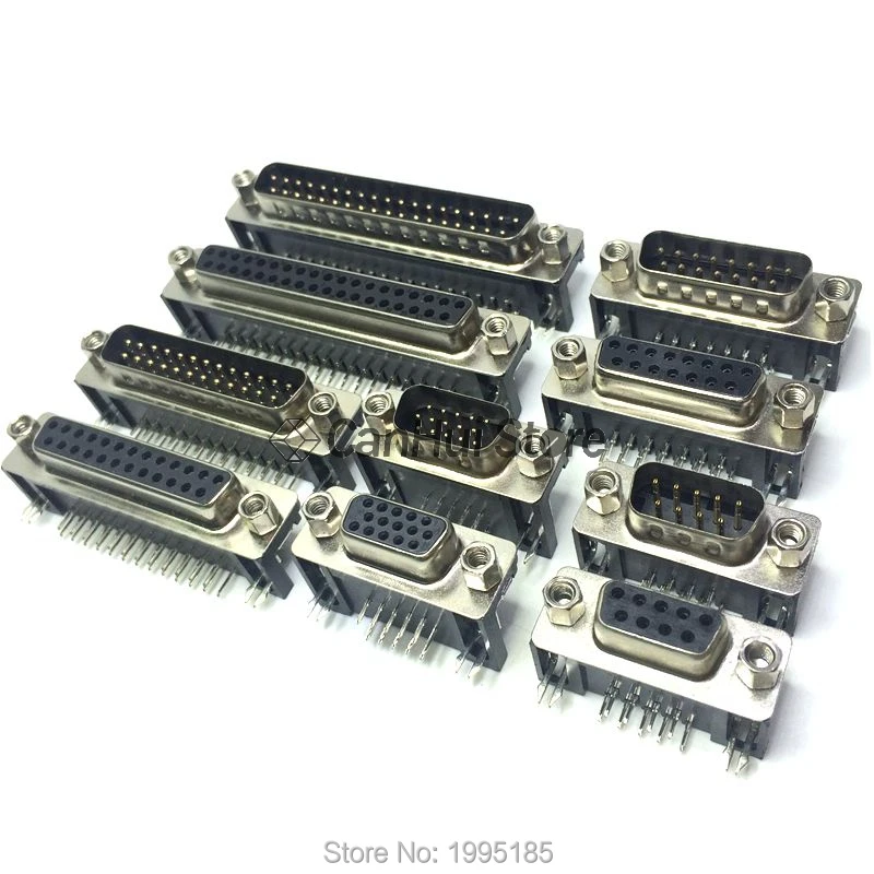 5PCS DR9 / 15 / 25 / 37 DB male / female welding plate plug 90 degree bent foot / pin serial port VGA socket