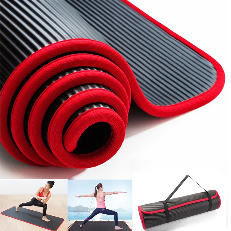 High Density Non-slip Yoga Mat 10mm Fitness Anti-Tear Exercise NBR Yoga Mat with Carrying Strap for Beginners 183cmX61X1.0cm