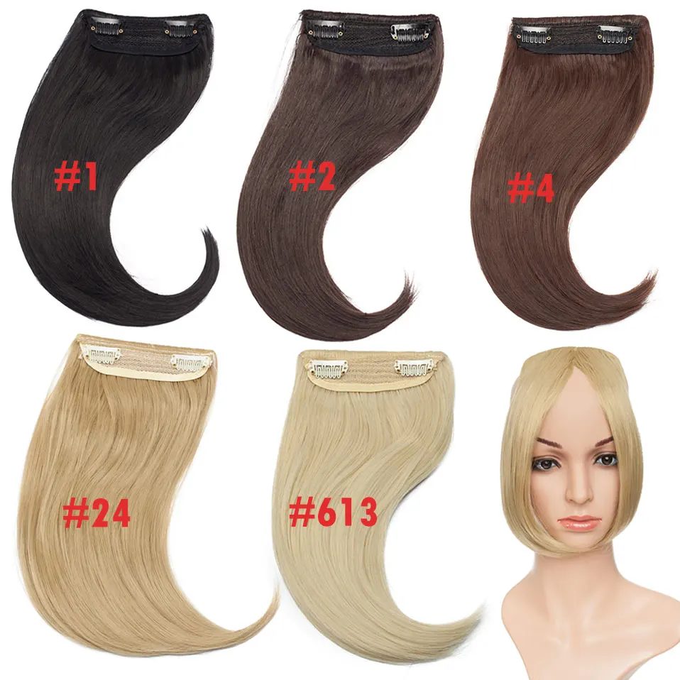 S-noilite Synthetic  Fashion Long Clip In On Front Hair Bang Side Fringe Hair Extension Natural Bangs Hair Piece For Women