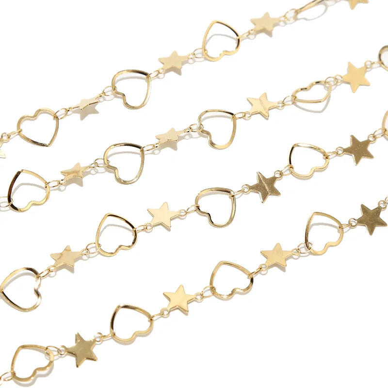 

1M/2M Stainless Steel Gold Plated Handmade Charm Heart Moon Star Link Chains for DIY Necklaces Bracelet Making Findings Supplies