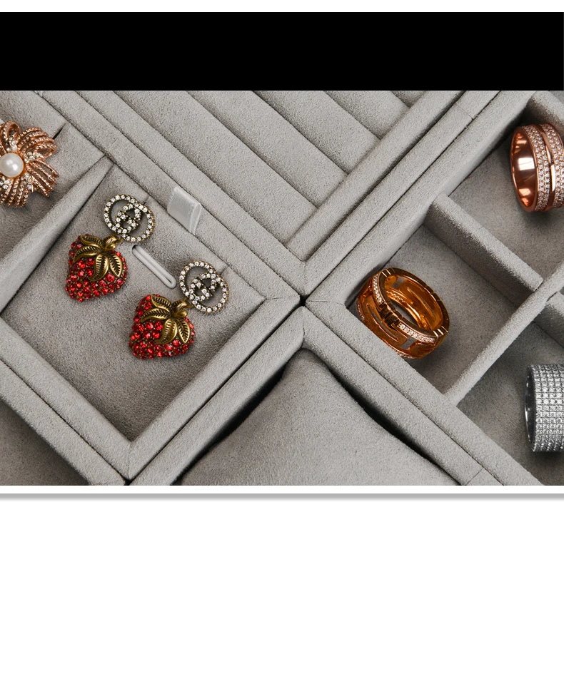 Oirlv Beige Mikrofaser Schmuck-Organizer-Tablett, abnehmbares Leder-Tablett für Ohrringe, Halsketten, Armbänder, Anhänger, Schmuckaufbewahrung und Präsentation. – Detail 11