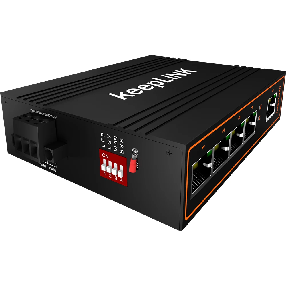 KeepLiNK 5 Port Megabit Ethernet Switch with 4-PoE and 1-Ethernet Uplink Unmanaged Plug and Play IP40 DIN-Rail