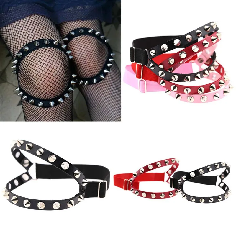 Sexy PU Leather Rivet Garter Belt Punk Leather Leg Ring Thigh Harness Women Harajuku Style Garter Belt Rock Girl Suspenders