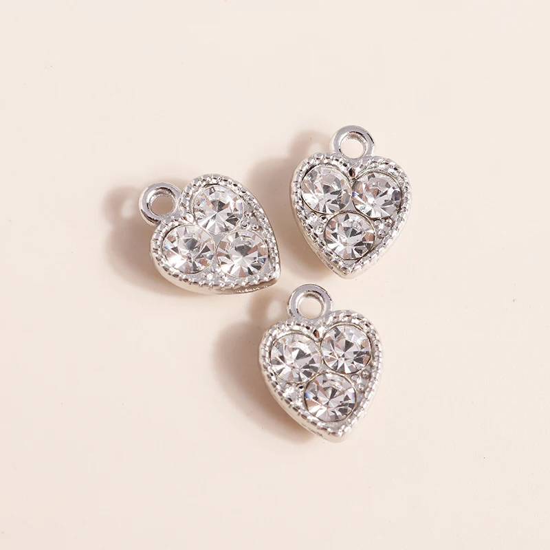 10pcs 10*13mm Gold Silver Color Crystal Hearts Charms for Necklaces Earrings Making Accessories Love Charms diy Jewelry Findings