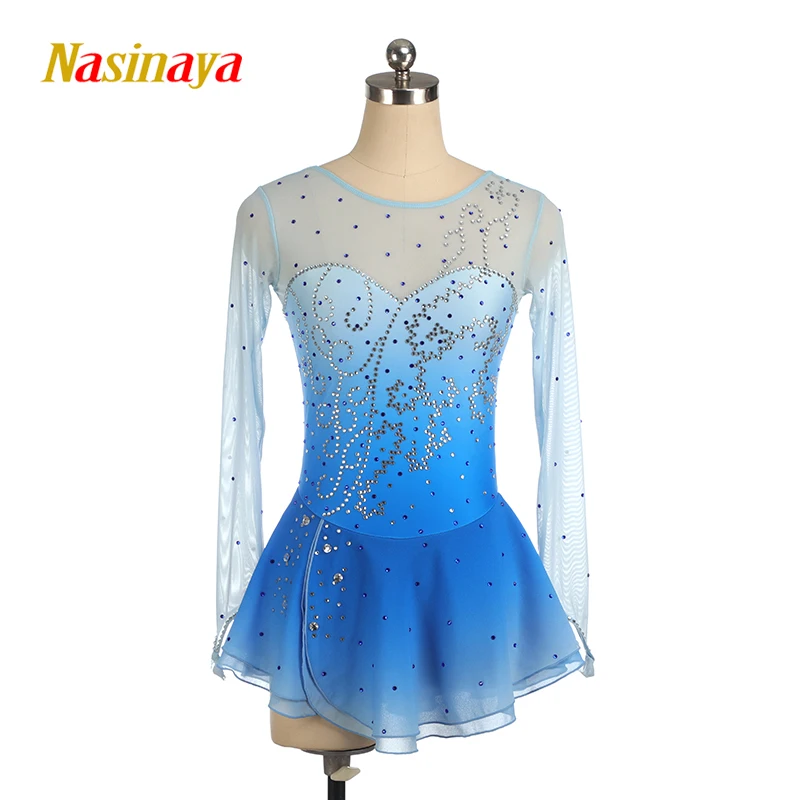 Nasinaya Figure Skating Dress Customization Competition Women's and Children's Performance Water Diamond Round Neck Long Sleeve