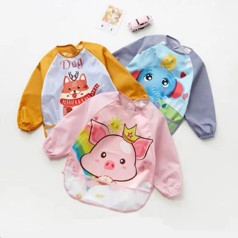 2019 Cute Baby Bibs Toddler Baberos Bavoir Waterproof Long Sleeve Apron Cartoon Animals Children Feeding Smock Bib Baby Stuff