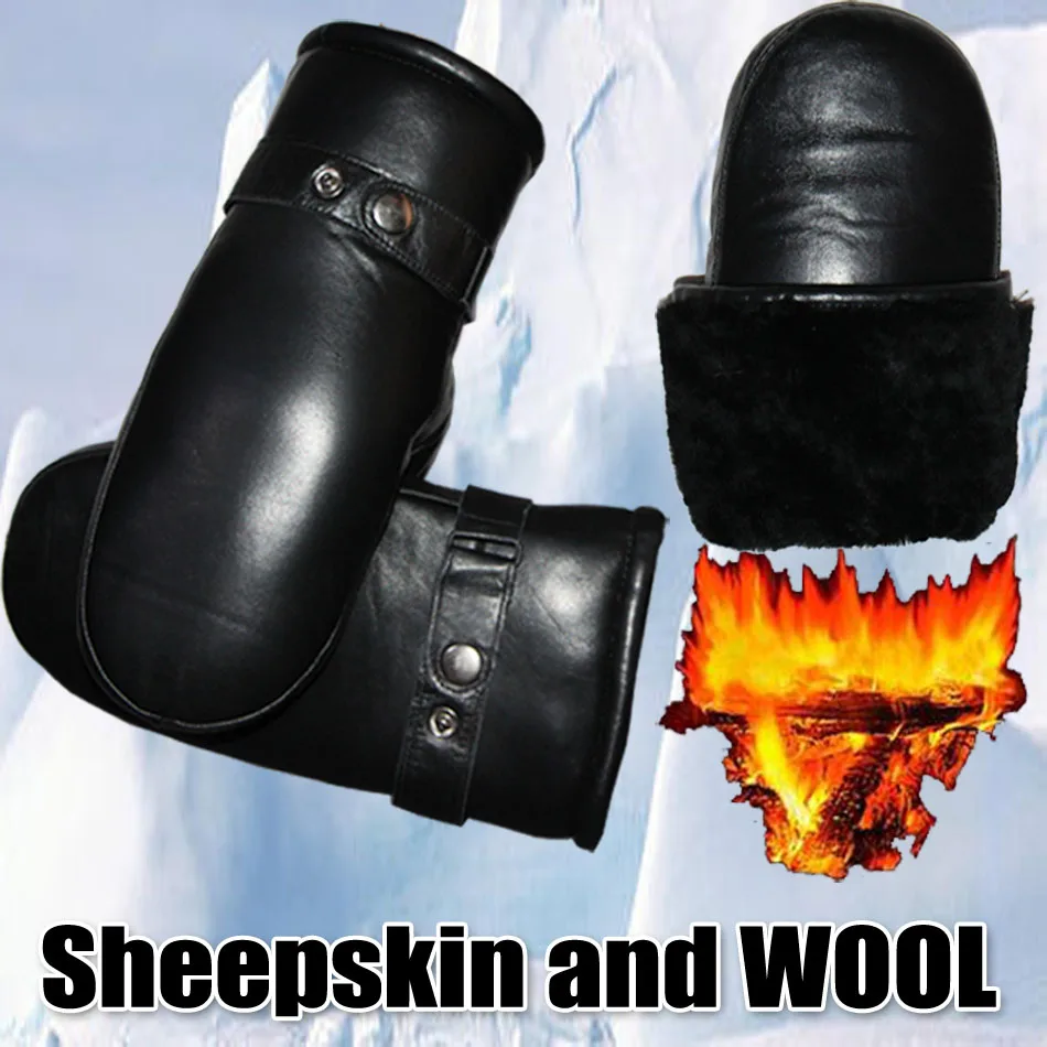 Wool Sheepskin Mittens Men's Leather Real Wool Gloves Winter Thickened Warm Fur Gloves Outdoor Windproof and Cold-proof New 2024