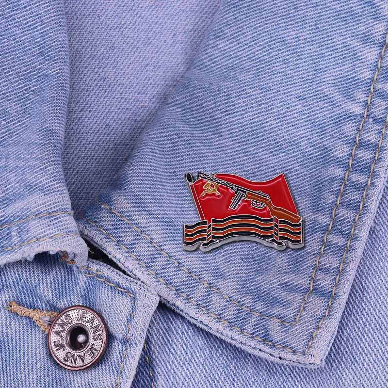 Soviet Flag Machine Gun and George Ribbon Badge