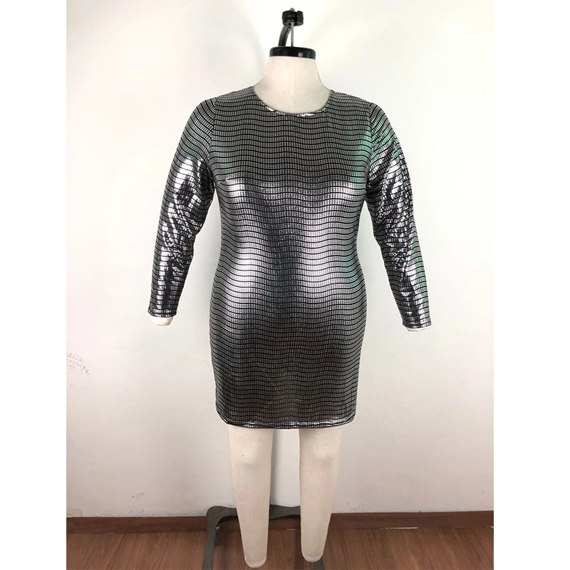 Women\'s Dress 5xl Sexy Round Collar Long Sleeve Sequins Elegant Fashion High Waist Plus Size Dresses Wholesale Dropshipping