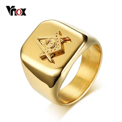 Vnox Gold Color Men's Masonic Compass Square Free Mason Ring High Polished Stainless Steel Big Male Ring Party Cool Jewelry