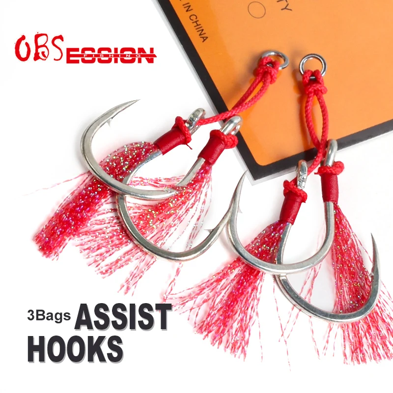 OBSESSION 6pcs 2/0 3/0 5/0 7/0 9/0 Jigging Trolling Assist Hooks Predator Saltwater Carp Fishing Hooks Sea-bream Accessories