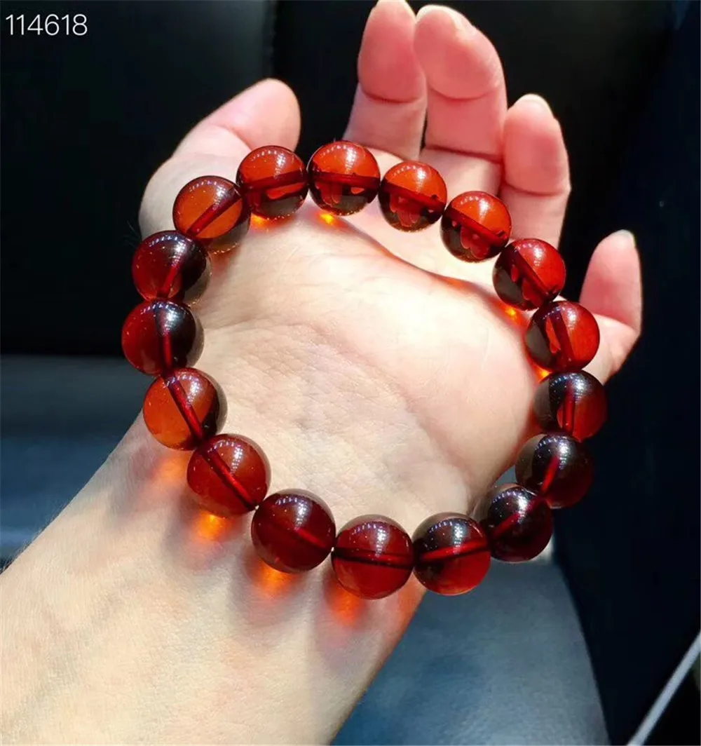 

11mm Natural Blood Red Amber Bracelet For Women Men Healing Gift Pretty Crystal Gemstone Round Beads Strands Jewelry AAAAA