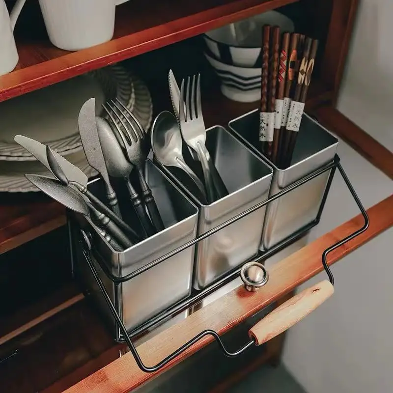 Kitchen Utensil Holder, Countertop Flatware, Cutlery Organizer, Spoon Holder, Caddy with 3-Compartments