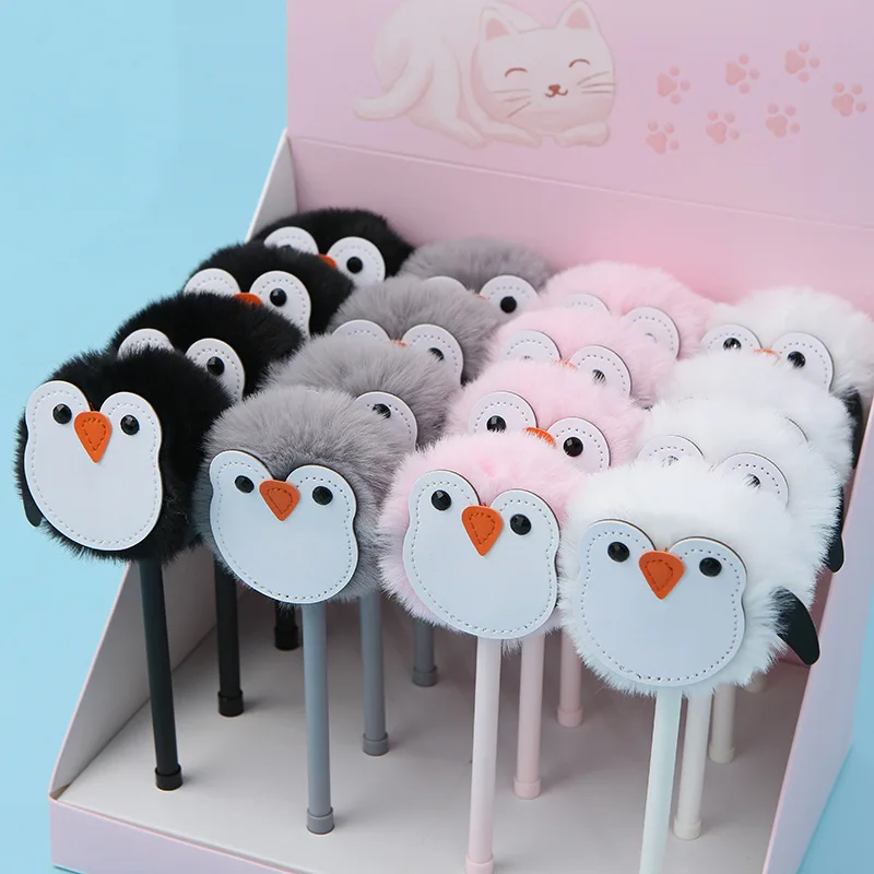 1pcs Cute Kawaii Plush Animals Gel Pen Cartoon Penguin School Stationery Office Creative 0.5mm Black Blue Lovely Funny