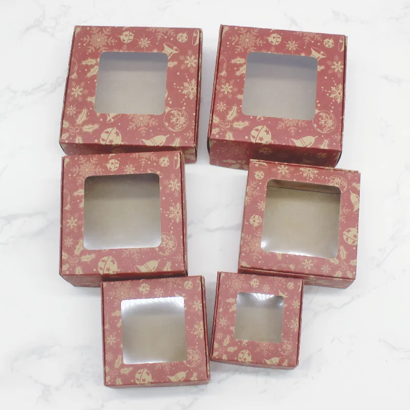 10pcs Multi Size Gifts Box with Window Marbling Style kraft Paper Window Wrapping Package for Jewelry Party Supplies