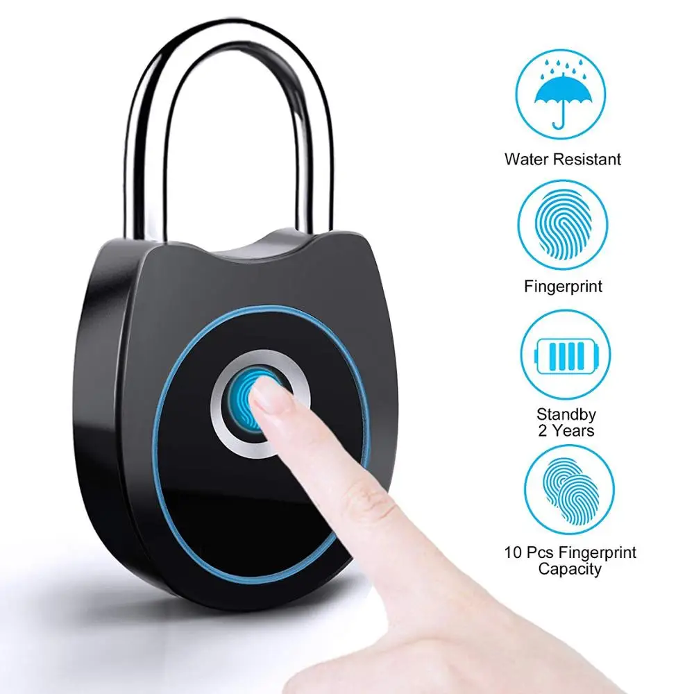 Smart Fingerprint Padlock Portable Electric Keyless USB Rechargeable Waterproof Quick Unlock Luggage Case Door Security Lock