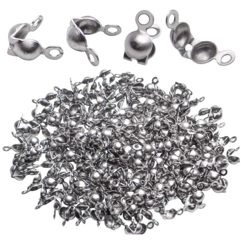 100pcs Stainless Steel Top knots Covers Clamshell Bead Craft Material for Jewelry Making Supplies Accessories Handicraft Fitting