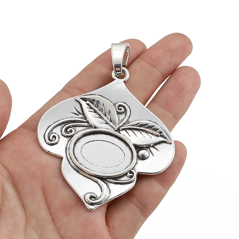 3Pcs Tibetan Silver Carved Flower Charms Pendant 25x18mm Bezel Blank Base Cameo Setting For DIY Necklace Jewelry Making Findings