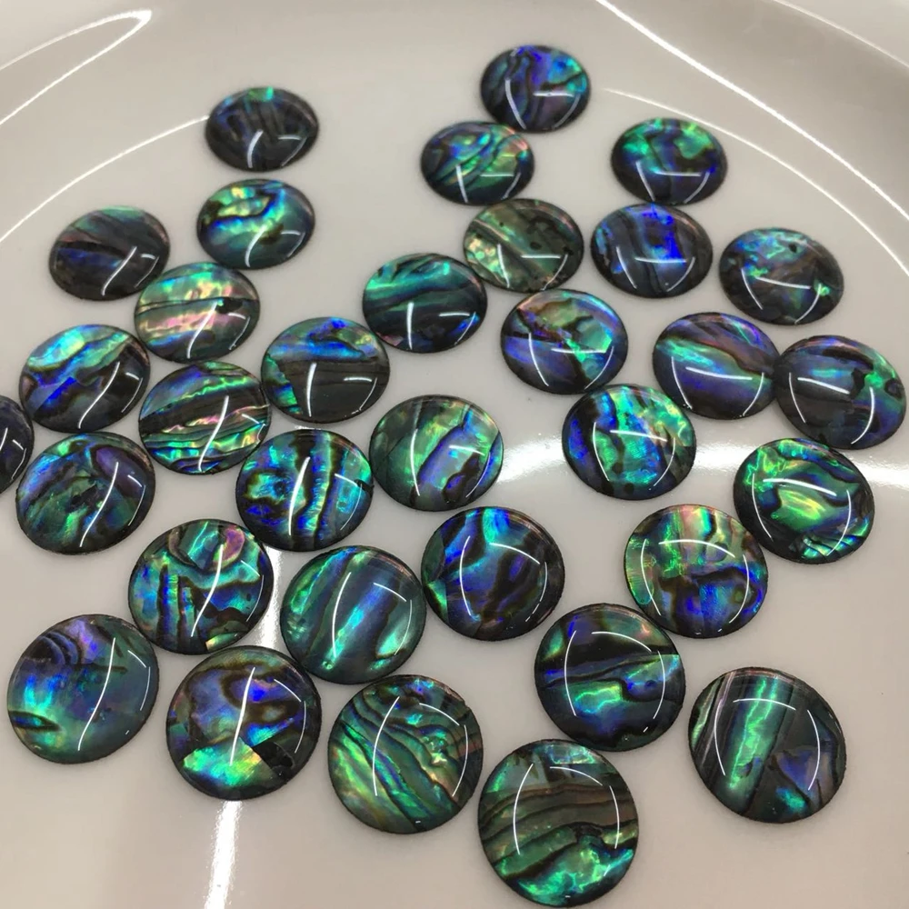 100pcs/lot 14mm Natural Round Cabochon Blue Abalone Shell Mother of Pearl shell  Round MOP Pearl shell for Fake Nails