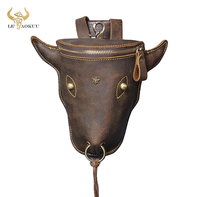 Thick Crazy Horse Leather men Design Fashion Hook Bum Small Waist Bag Fanny Waist Belt Pack Cigarette Case 6