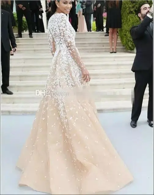 Beyonce – robe longue de célébrité en Tulle, effet d'illusion, col en V, avec des appliques en dentelle, tenue de soirée, collection hiver 2017