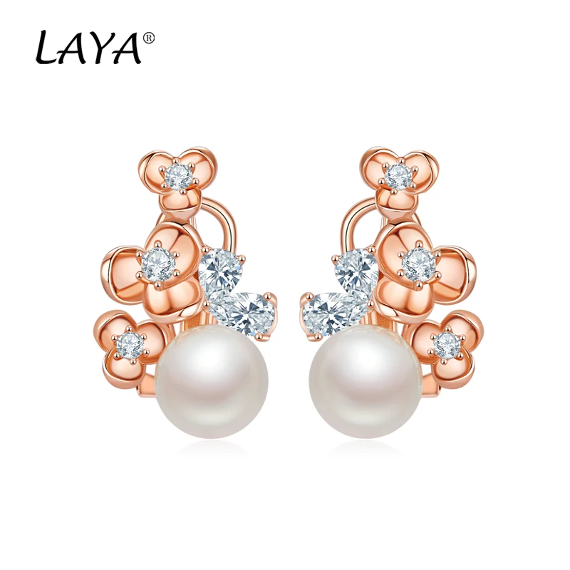 

LAYA 925 Sterling Silver Earrings High Quality Zircon Shell Pearl Earrings For Women Wedding Birthday Party Beads Jewelry Making