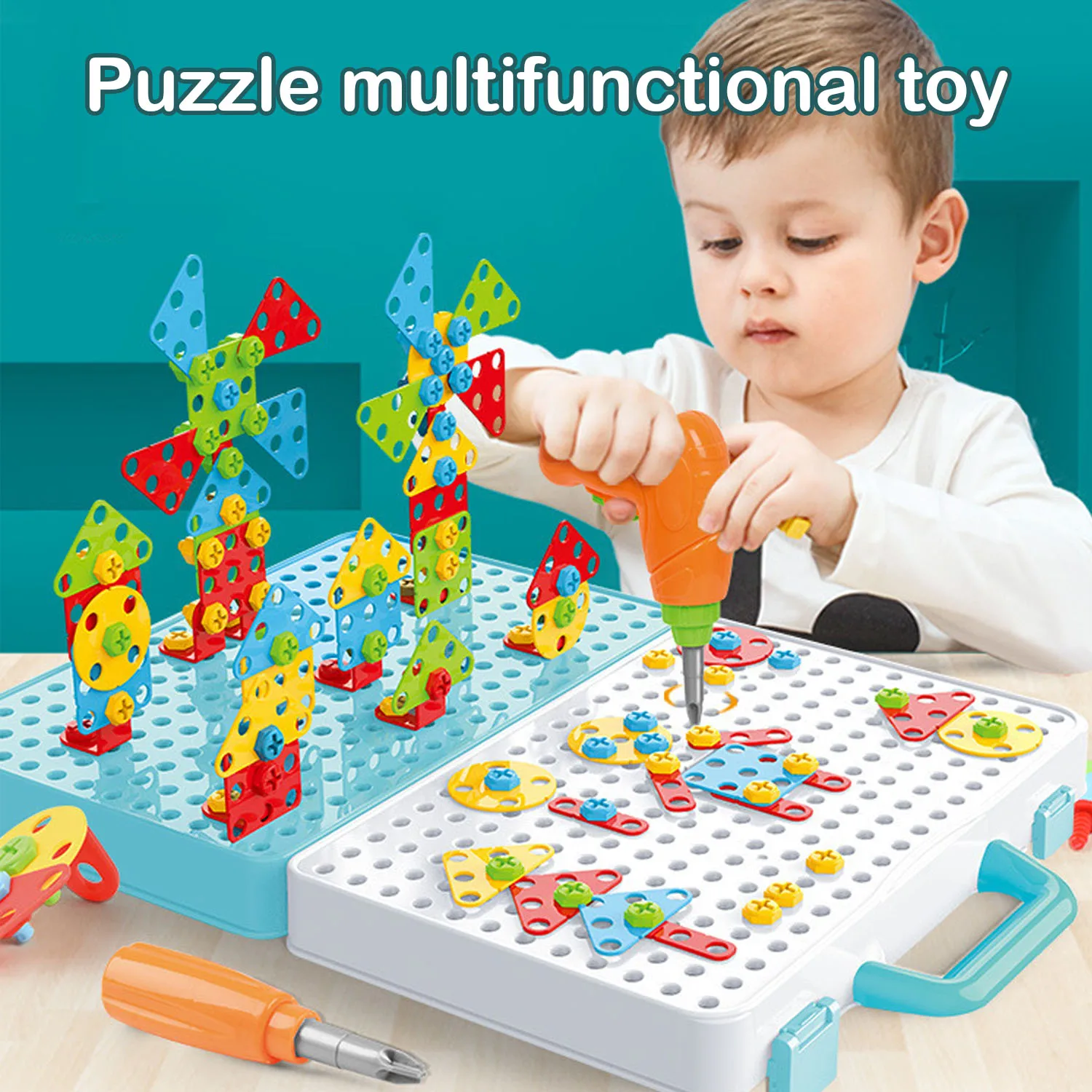 Besegad 470PCS 2D 3D Electric Drill Puzzle Pegboard Building Blocks Game Educational Toys for Kids Birthday Christmas Gift