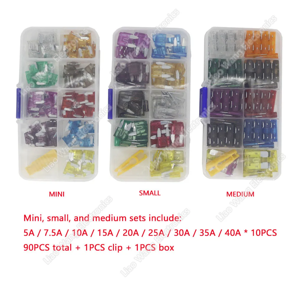 90/45 Stück Auto-Sicherungen 5/7,5/10/15/20/25/30/35/40A Mini/Klein/Mittelgroß 24V Automotive Flachsicherungen aus Zinklegierung mit Box und Clip – Detail 10