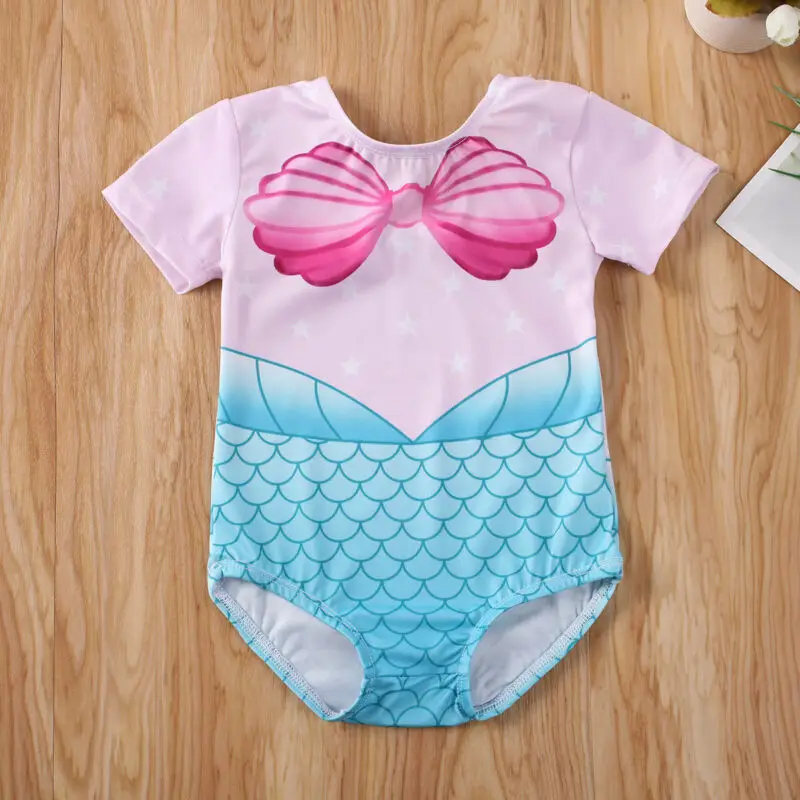 0-4Y Toddler Infant Baby Girls Swimsuit Short Sleeve Print Swimwear Swimming Bikini