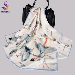 BYSIFA|White 100% Silk Scarf Ladies Elegant Ink Ballet Girl Design Square Scarves Printed Fashion Brand Spring Fall Twill Scarf