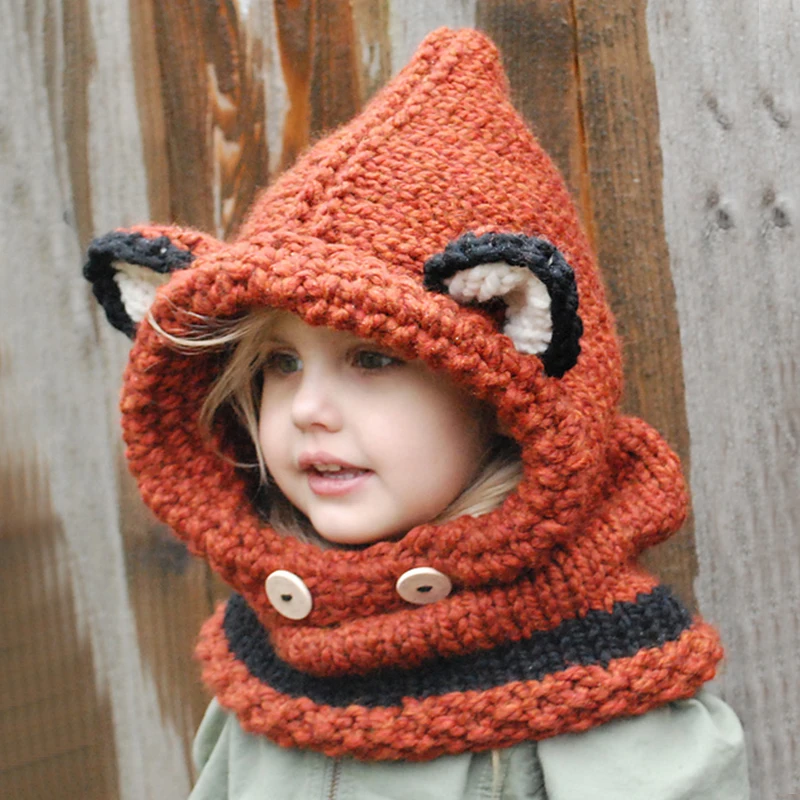 

Winter Cute Women Kids Crochet Warm Knitted Hat Wrap Cartoon Animal Earflap Hood Scarf Skull Hat