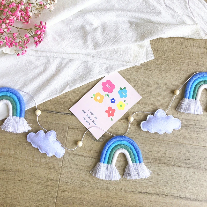 Nordic Felt Cloud Rainbow Macrame Hanger Teen Nursery Kids Room Decoration Wall Hanging Ornaments Party Banner Photo Props
