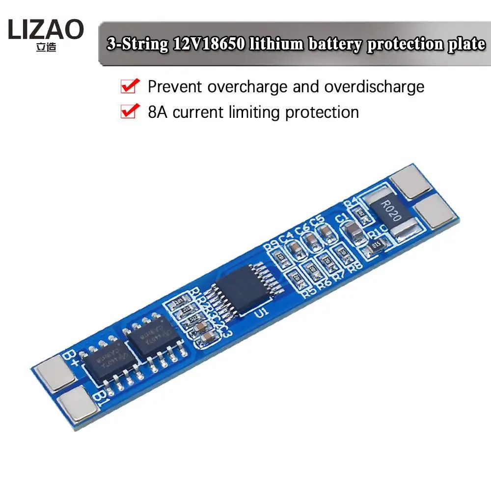 LIZAO 3S 12V 8A Li-ion 18650 Lithium Battery Charger Protection Board 11.1V 12.6V 10A BMS Charger Protection Board