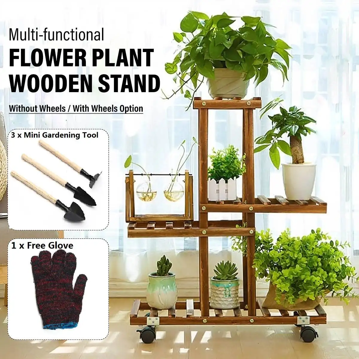 

3 Layers Wooden Flower Stand Pots Tray Plant Shelves Planter Display Rack Storage Holder Shelf Home Balcony Garden Decoration