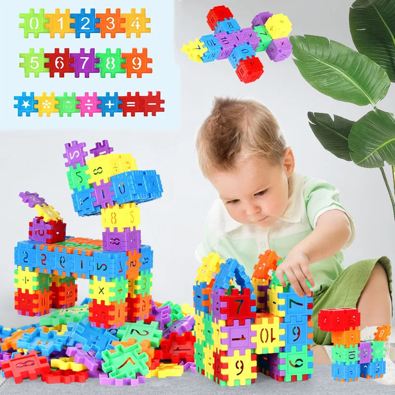 60Pcs/lot Baby Plastic Construction Building Blocks Bricks Toy Colorful DIY Number Puzzle Model Education Interconnecting Block