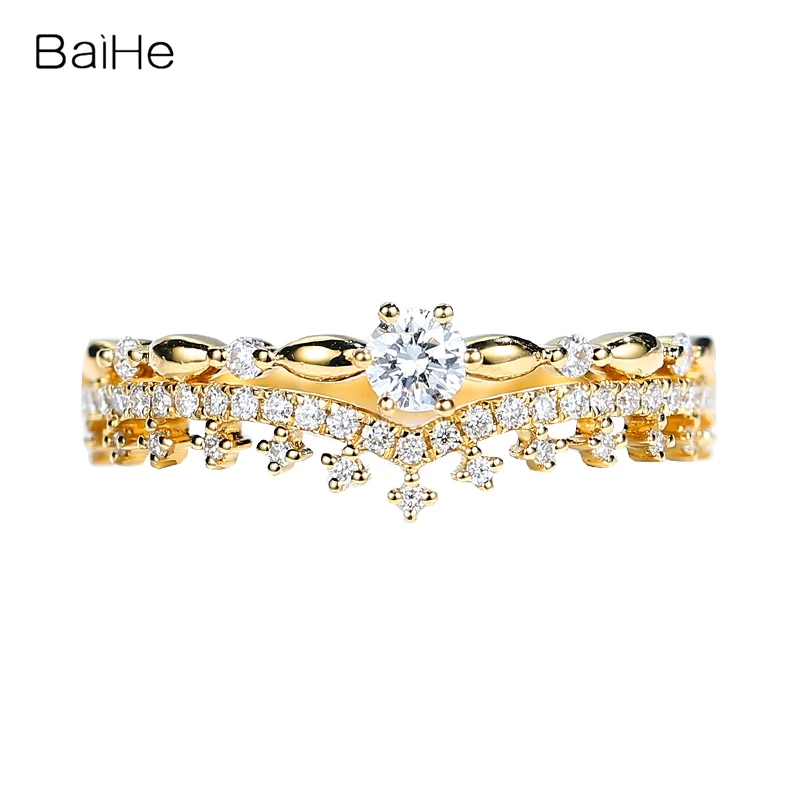 

BAIHE Solid 14K Yellow Gold H/SI Natural Diamond Crown Ring Women Men Wedding Engagement Fine Jewelry Anillo de corona hringur