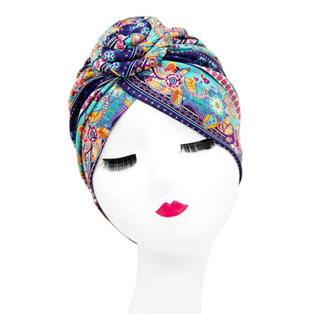 Turbante con estampado árabe para mujer, gorro de hijab, hijab bohemio, étnico, interior, tocado musulmán