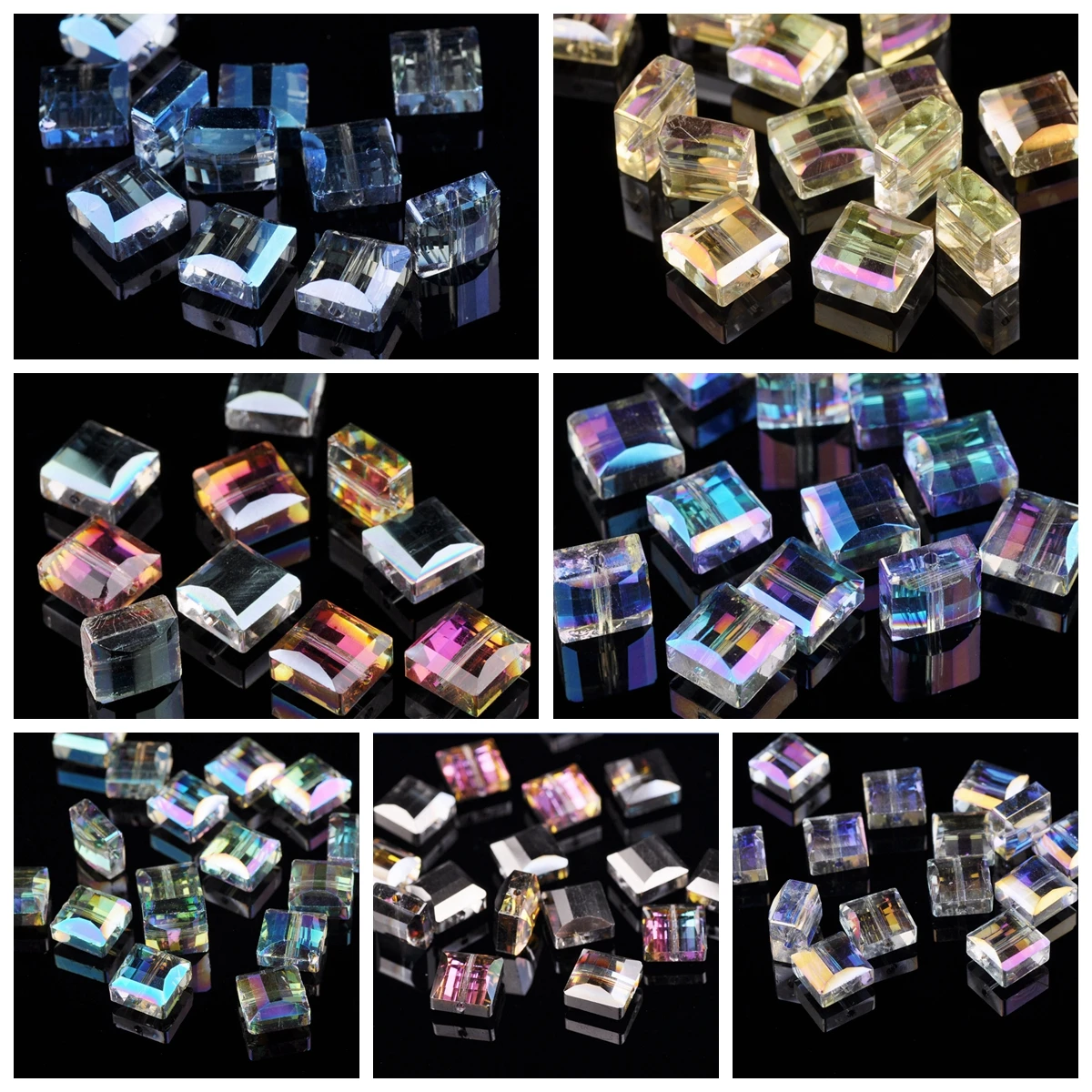 9x9mm Square Faceted Crystal Glass Plated Loose Beads for Jewelry Making DIY Crafts