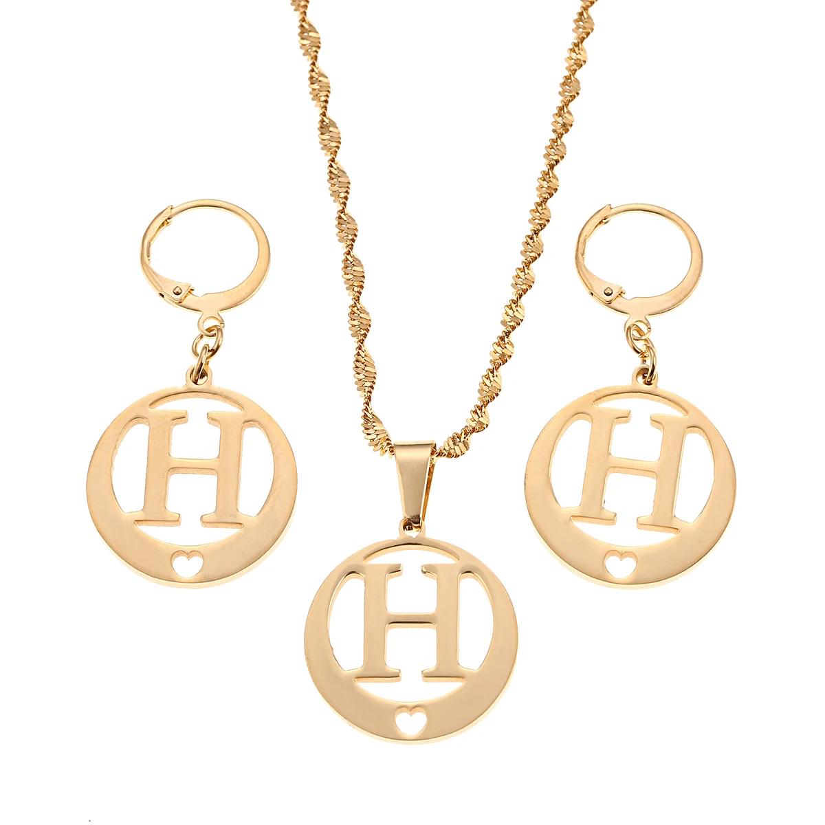 Ethiopian Gold Color Heart Africa Name H Women Necklaces Earrings Bridal Jewelry Sets