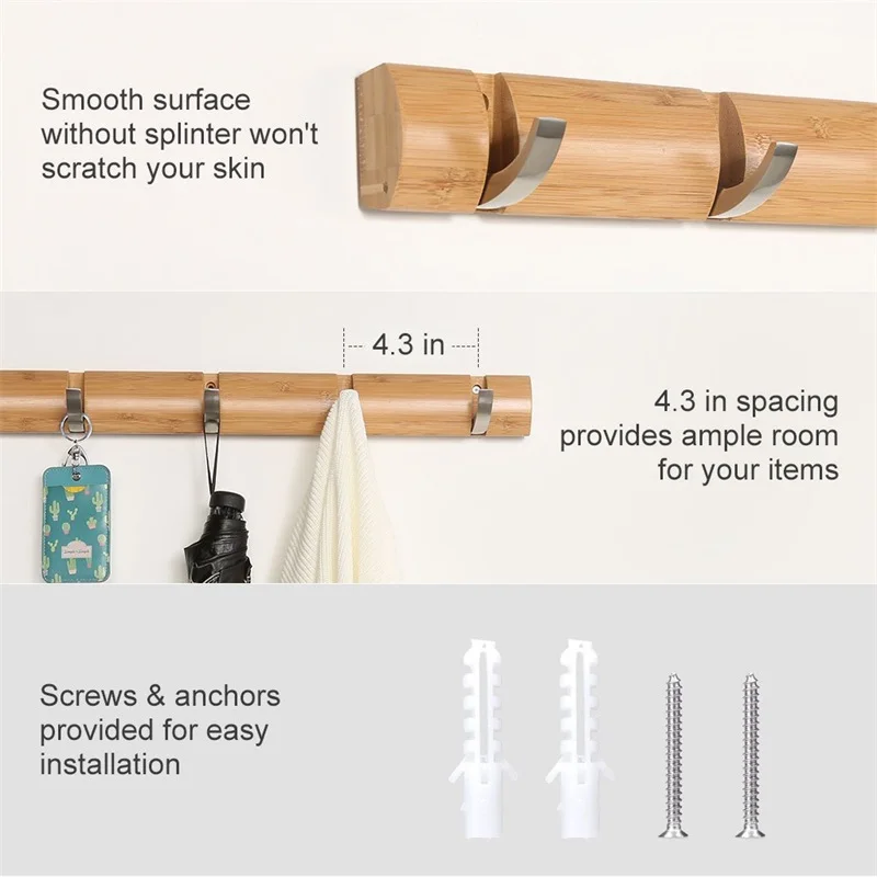 Bamboo Floating Wall-Mounted Rack Coat Hook Rack Towel Hanger Holder European Style Dress Coat Hook Wall Door Hat Hanger