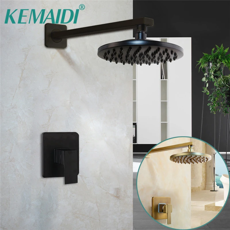 

KEMAIDI Black Antique Brass Round Wall Mounted Bathroom Rainfall Shower Faucet Sets Head 2 Handles Shower Shower Sets