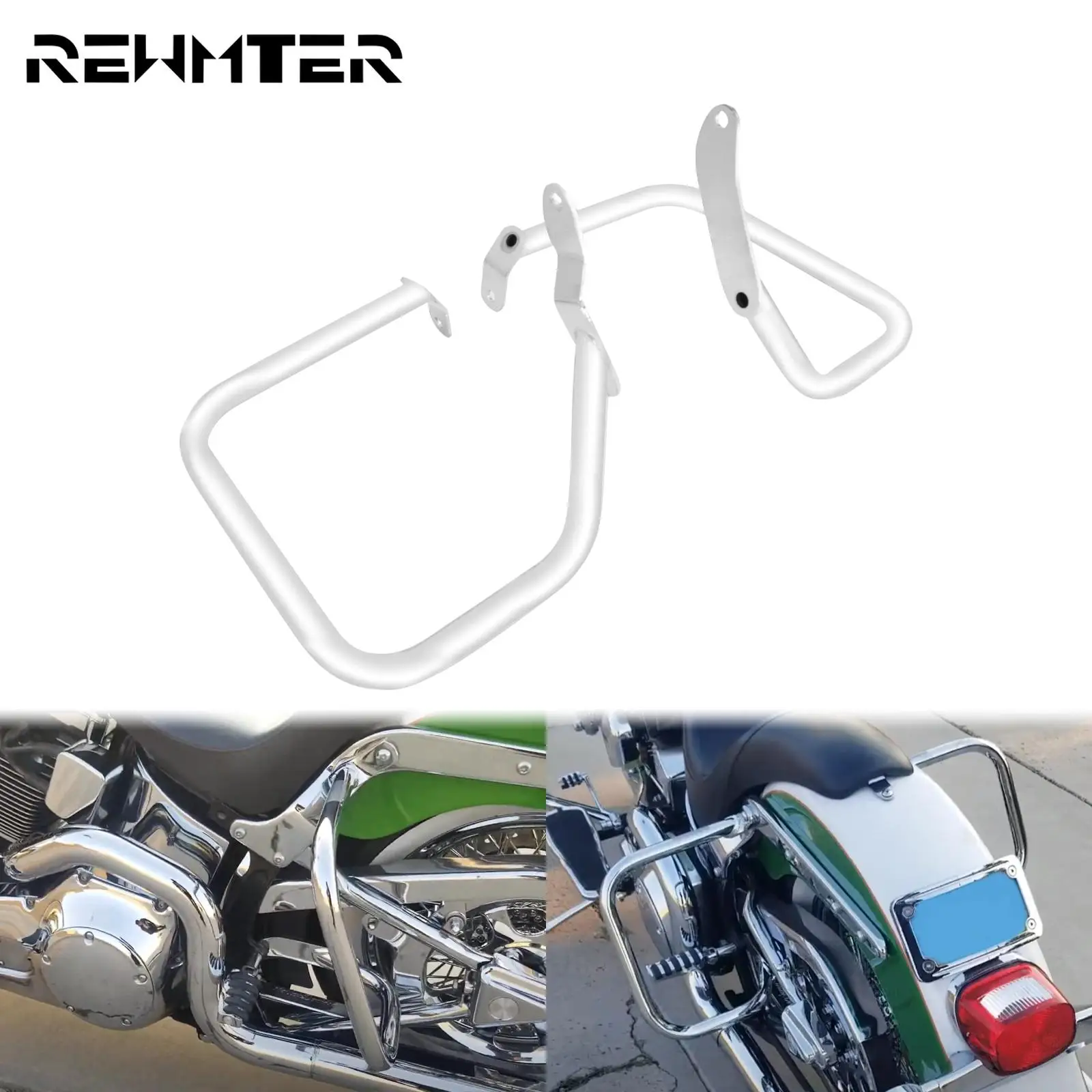 Motocykl stalowy tylny sakwa osłony szyny pasek awaryjny chrom na miękka końcówka Harley Heritage Springer Standard FXSTS FXSTB FLSTC