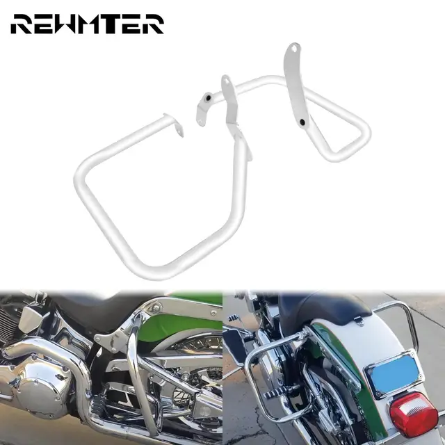 Motocykl stalowy tylny sakwa osłony szyny pasek awaryjny chrom na miękka końcówka Harley Heritage Springer Standard FXSTS FXSTB FLSTC