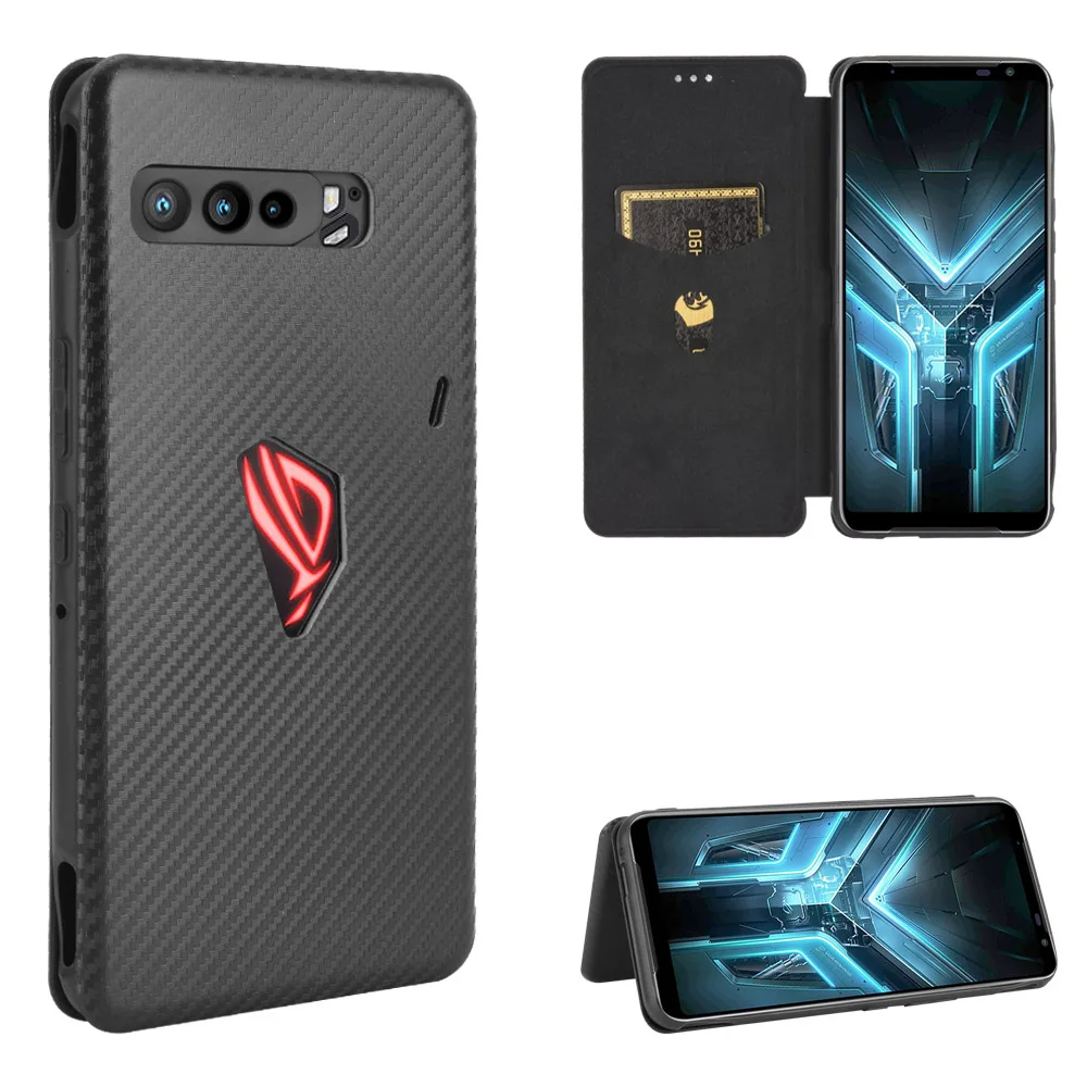 For Asus ROG Phone 3 ZS661KS Case Carbon Fiber Flip Leather Case For Asus ROG Phone 3 ZS661KS 2020 ASUS_I003D Case Cover 6.59\